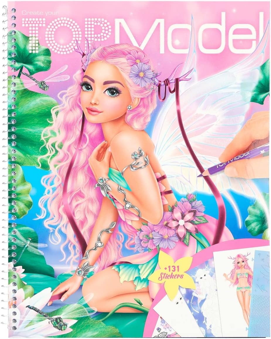 Detalle de Depesche 12147 Crea Il Tuo TOPModel – Libro da colorare Fantasy con 78 Pagine, adesivi e stencil