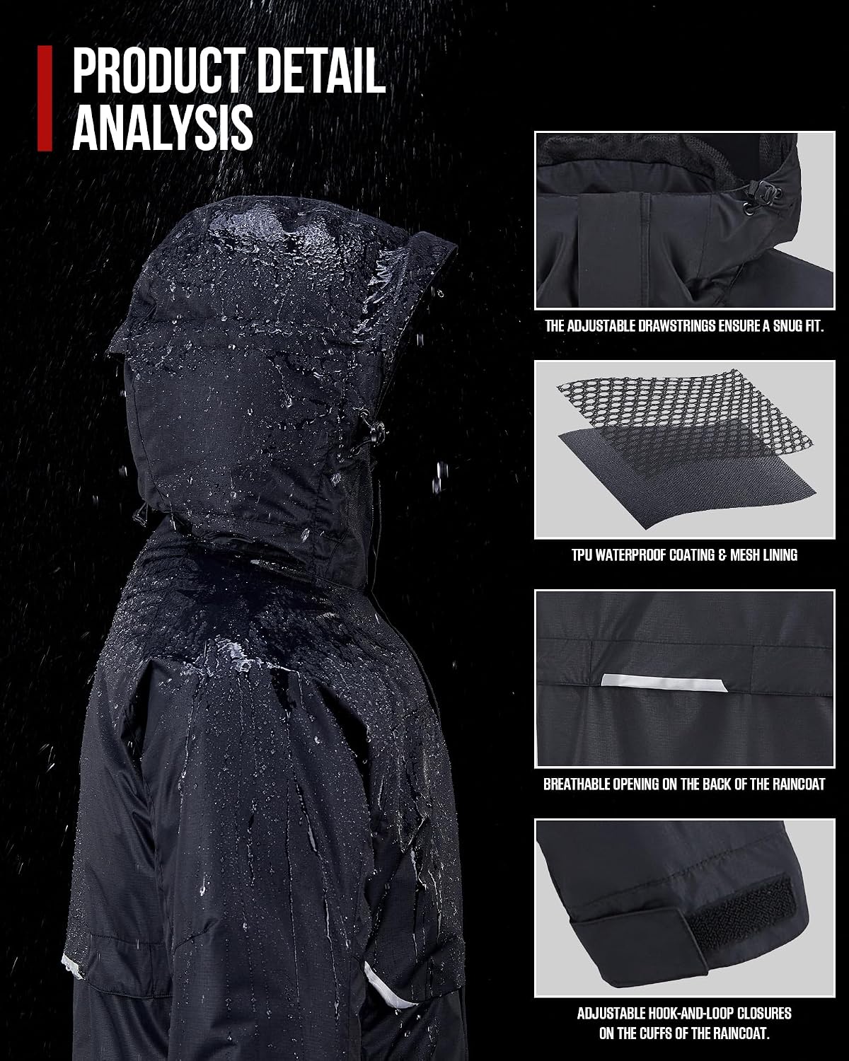 Detalle 2 de RIDEIRON Tuta antipioggia moto uomo impermeabile 10.000 mm, traspirante e riflettente