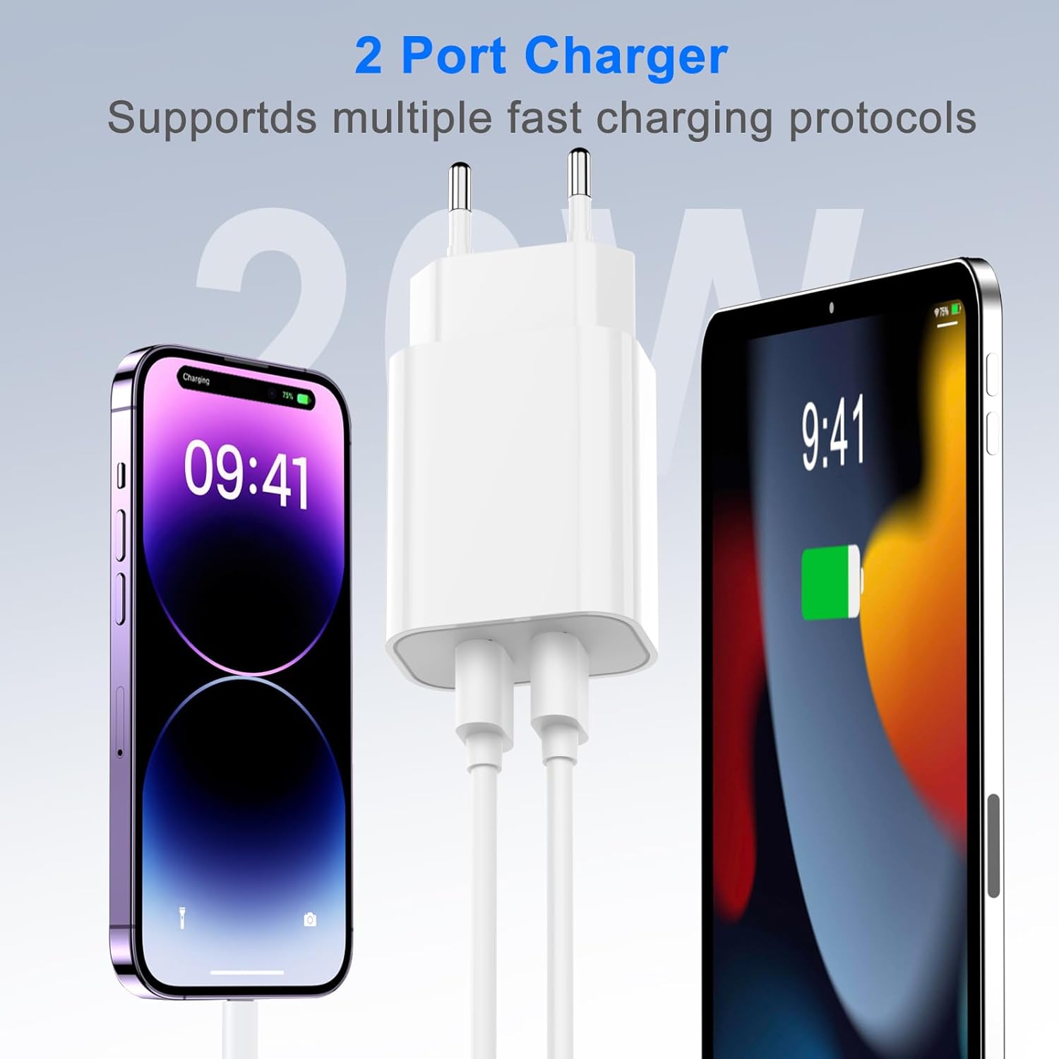 Thumbnail 2 de Chargeur rapide iPhone 20W USB‑C avec 2 câbles Lightning de 2 m et Adaptateur Secteur USBC Universel