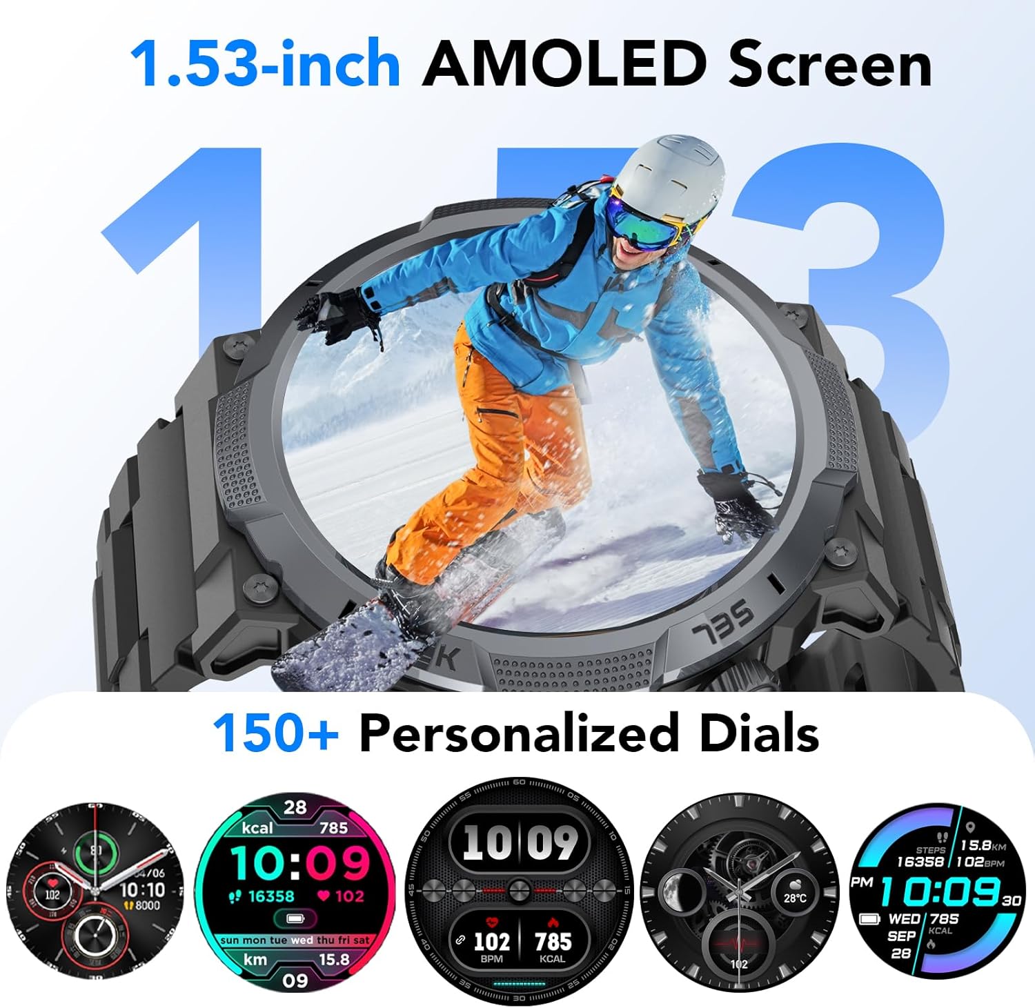 Thumbnail 4 de TIMU Smartwatch da Uomo con schermo AMOLED 1,53”, IP68 e chiamate Bluetooth