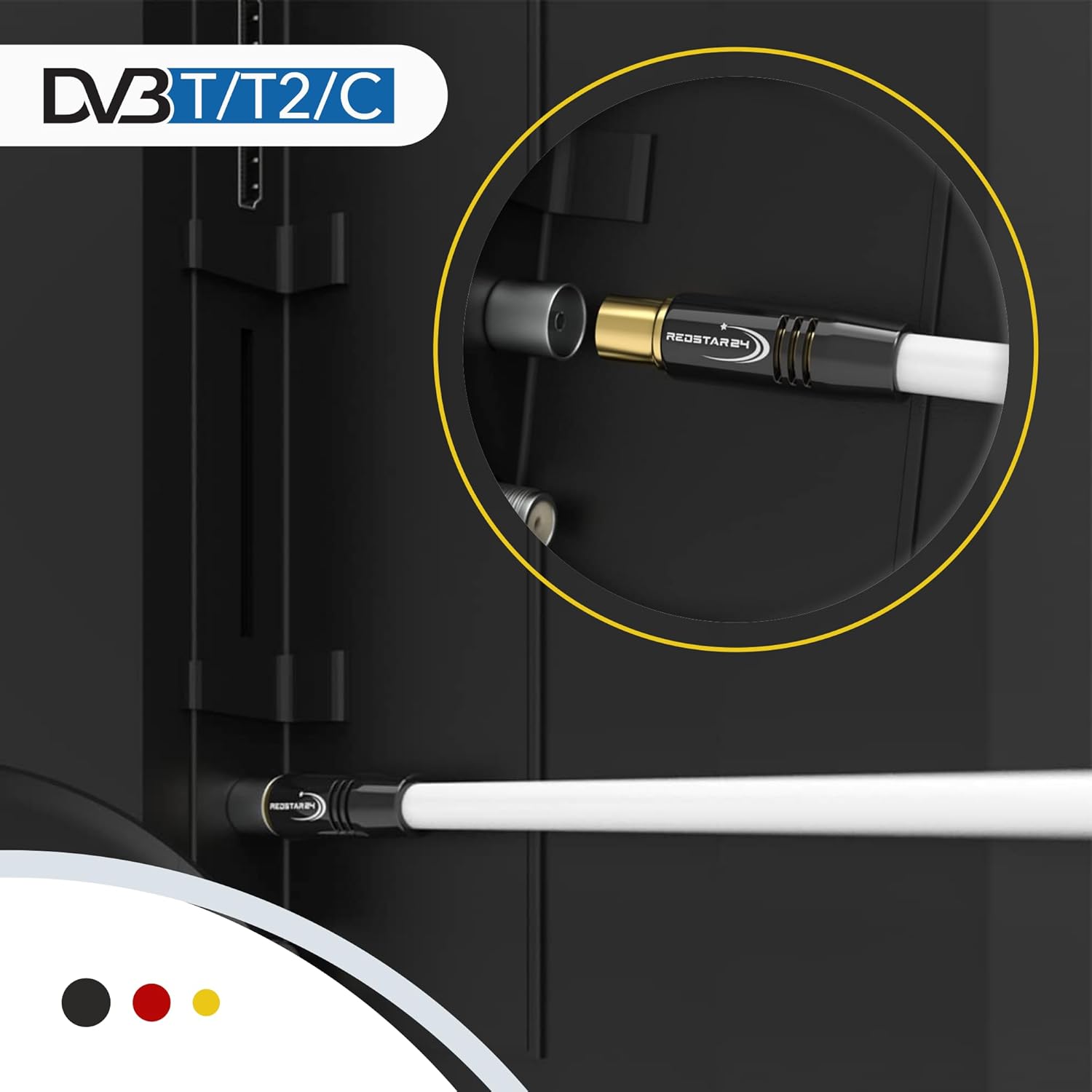 Detalle 2 de RedStar24 Cavo Antenna 5m Bianco, connettore IEC angolato 90° – HDTV Premium per TV e Radio