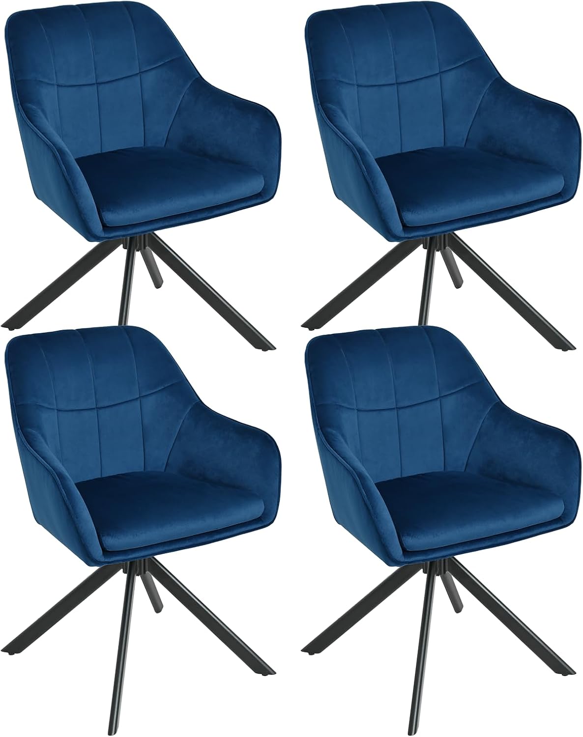 Lot de 4 chaises pivotantes à 360° en velours avec accoudoirs Goeurvant – bleu foncé
