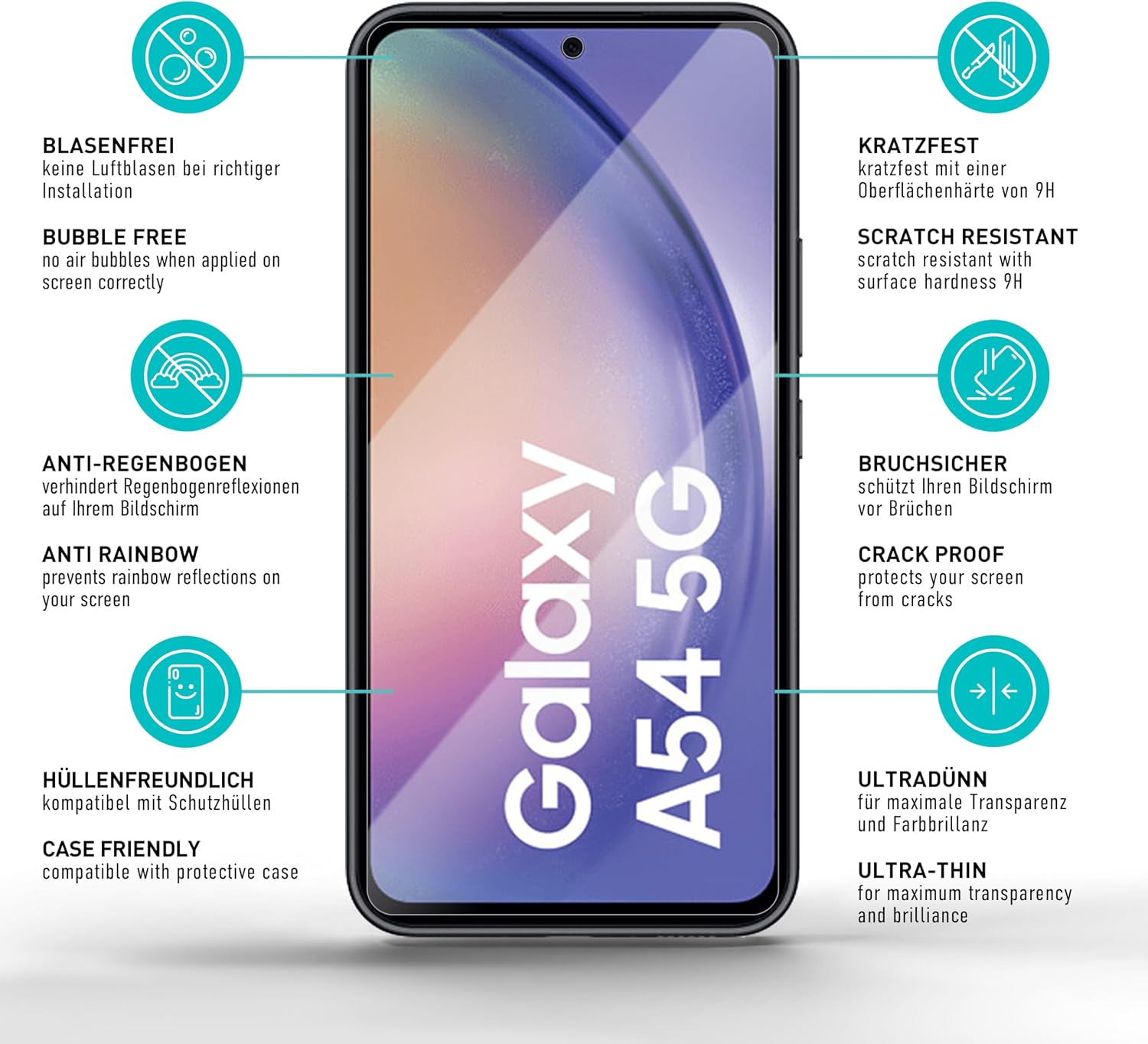 Thumbnail 5 de SmarTect Screen Protector for Samsung Galaxy A54 5G, 3-Pack Tempered Glass