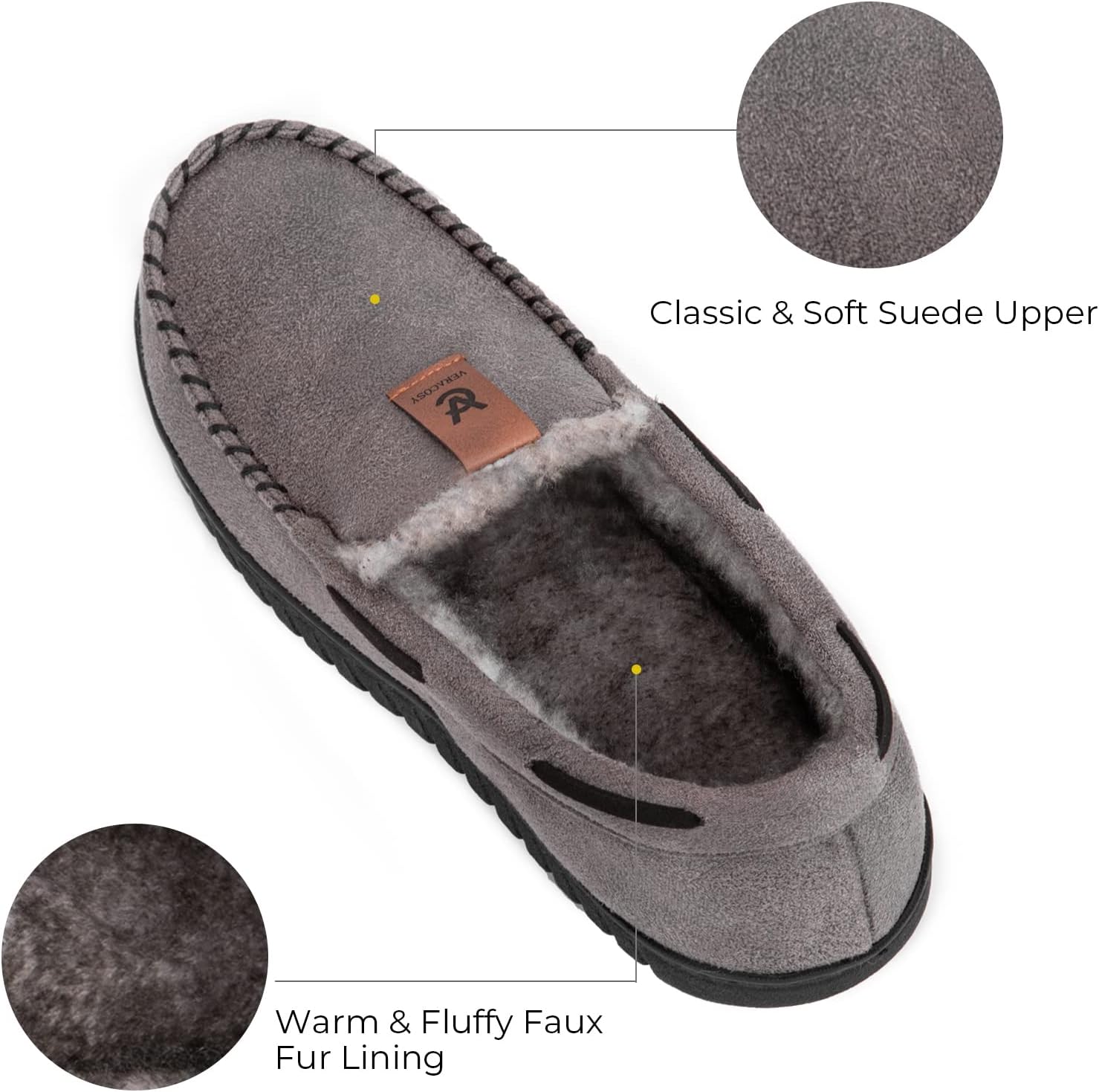 Detalle 2 de VeraCosy Men's Classic Moccasin Slippers 1 size up