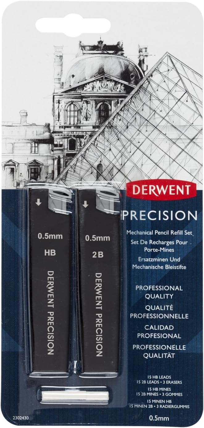 Detalle de Derwent 2302430 vulpotloodvullingen 0,5 mm HB en 2B met reservegommen