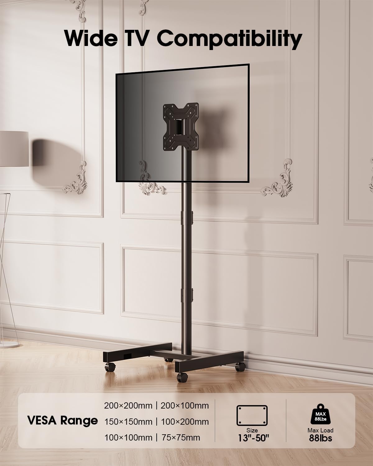 Thumbnail 3 de Xyndyx XYMTS02-WT-B Rolling TV Stand for 13–50-Inch TVs, 88-lb Capacity