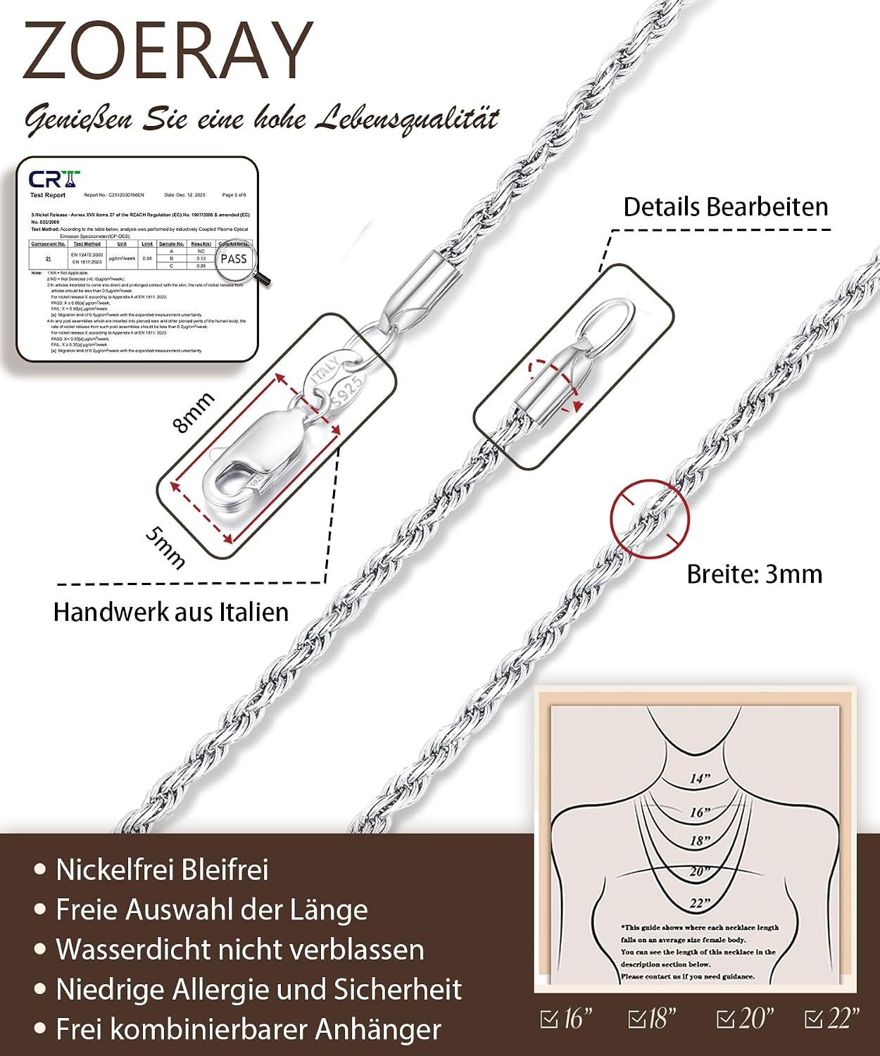Detalle de ZOERAY Collana argento 925 40-45-50-55 cm