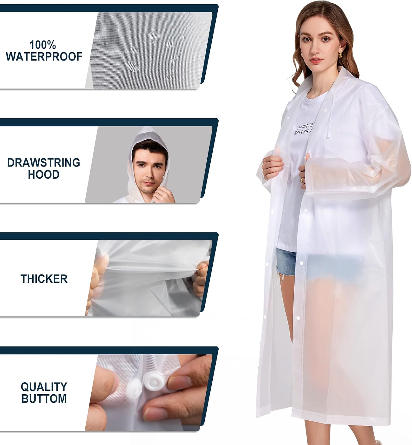 Detalle de Newbyinn Reusable Rain Ponchos for Adults, 2-Pack with Hoods