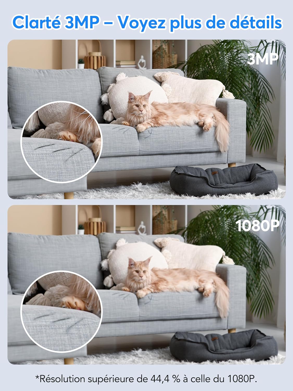 Thumbnail 2 de Elelink Caméra Surveillance WiFi Intérieure 2K 3 MP (audio bidirectionnel, vision nocturne) — compatible Alexa & Google Assistant