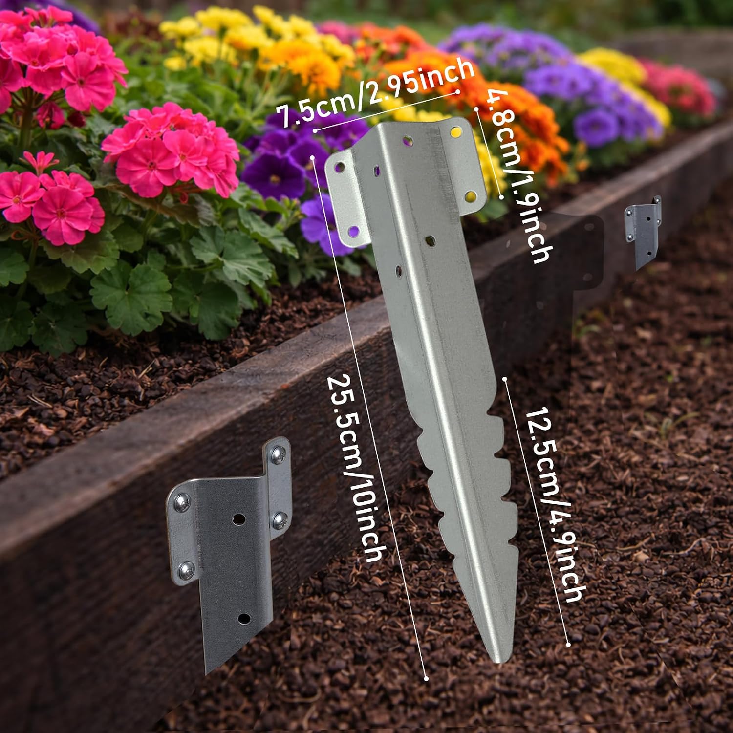 Detalle de Hzxy Railway Sleeper Brackets – 10-pack heavy-duty galvanised serrated metal stakes with screws