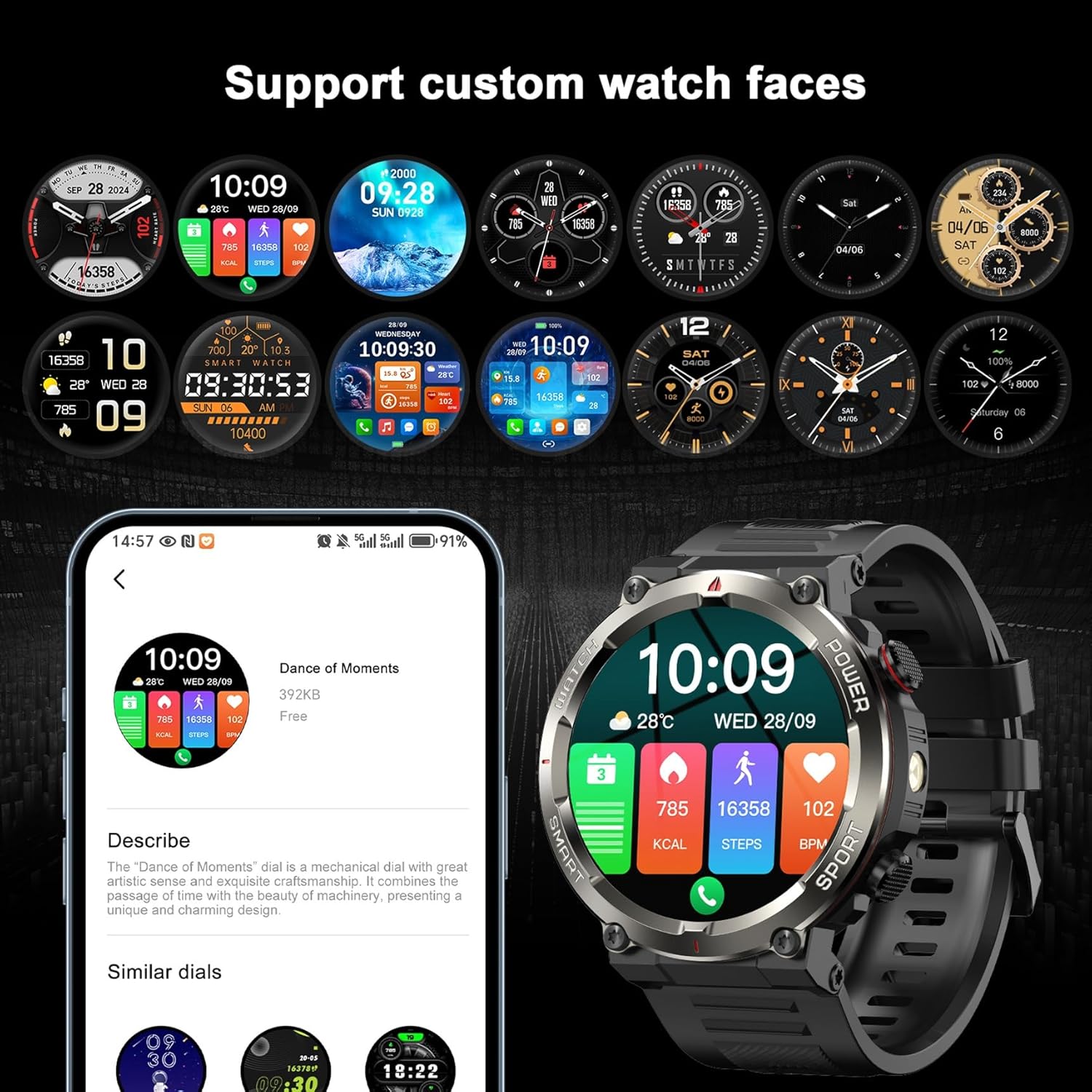 Thumbnail 5 de Military Smart Watch for Men with Bluetooth Calling