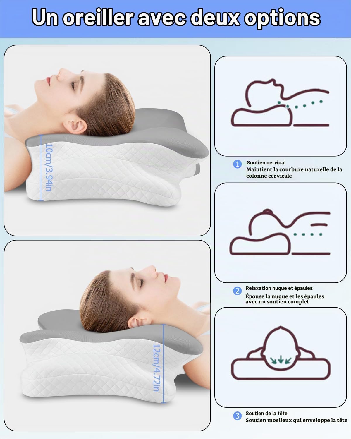 Detalle de Lixara MXY-001 ergonomisch traagschuimkussen met twee hoogtes