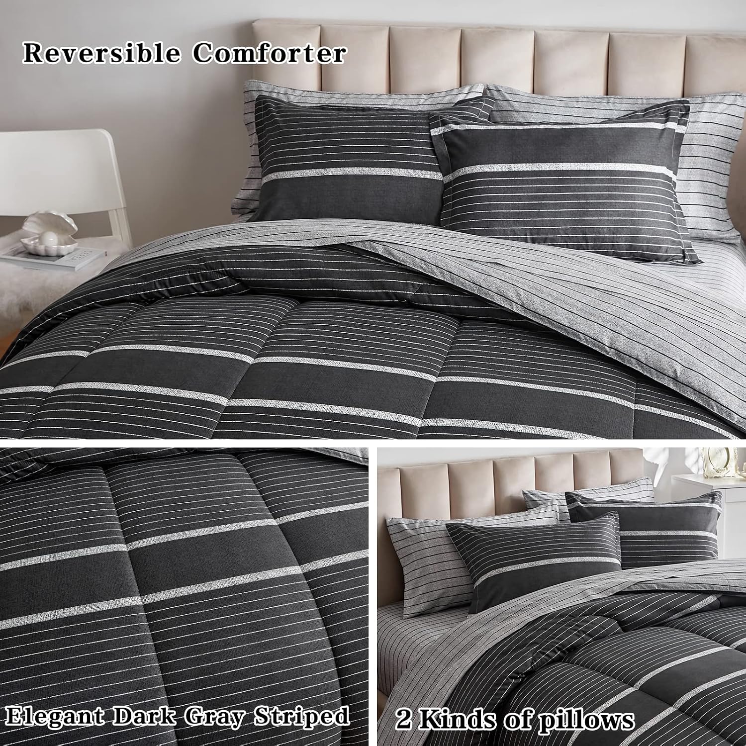 Thumbnail 3 de FlySheep D9 Boho Bed in a Bag, Queen, Reversible Striped Microfiber