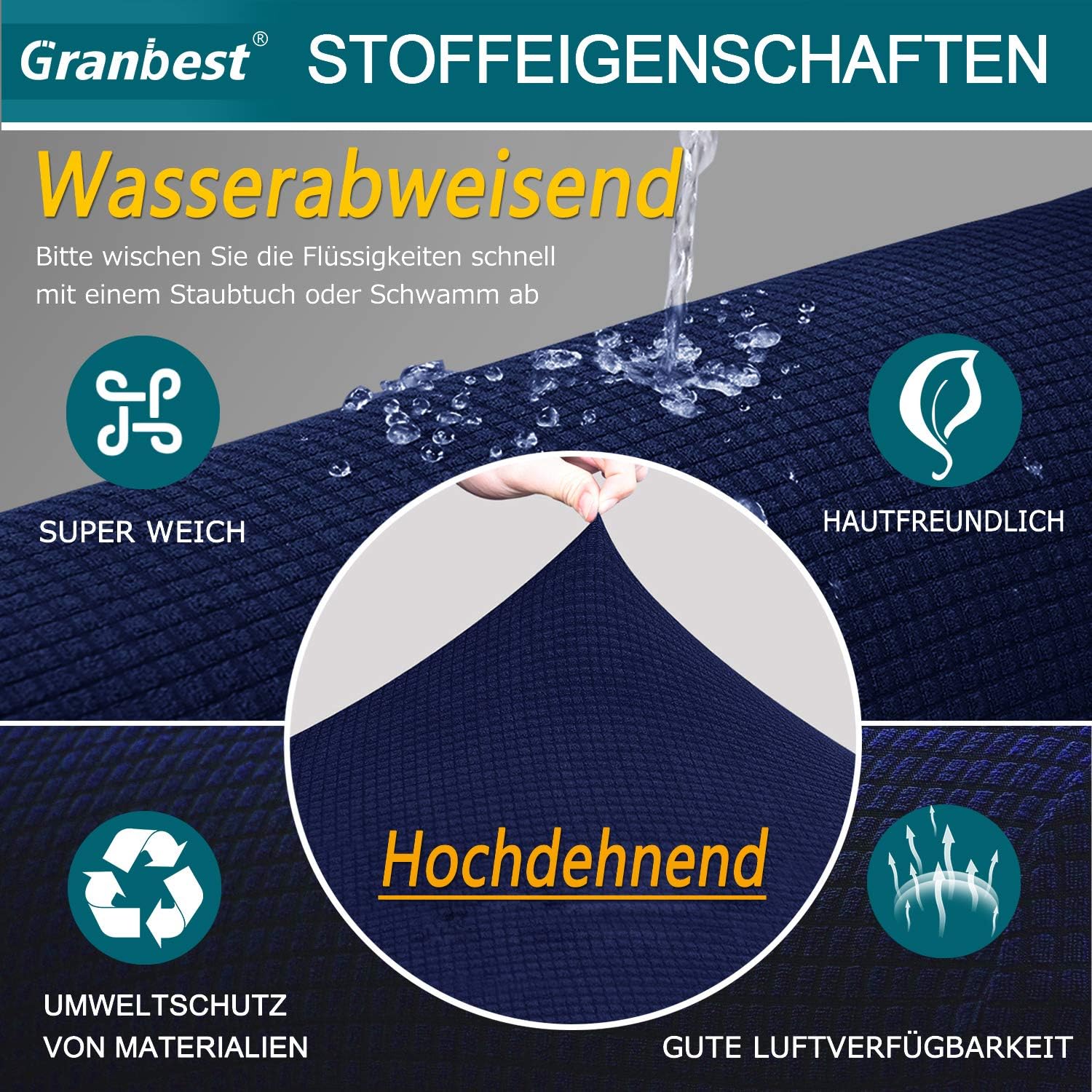 Detalle de Granbest Copridivano elasticizzato impermeabile in spandex jacquard, 1 posto (blu scuro) con gommapiuma antiscivolo