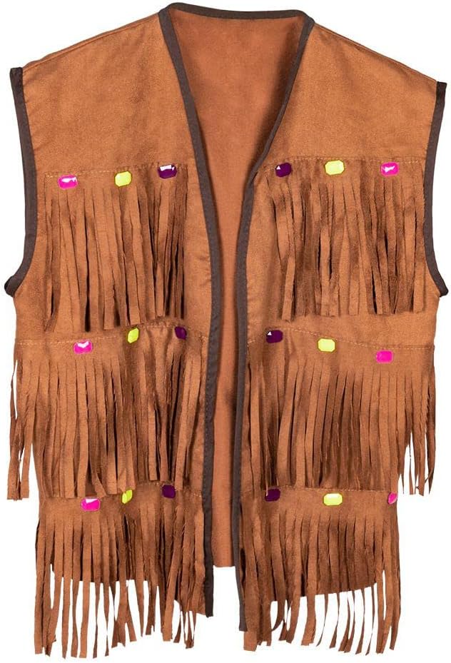 Thumbnail 3 de Boland 44521 Hippie-Weste für Erwachsene, Größe M/L, Braun mit bunten Details und Fransen