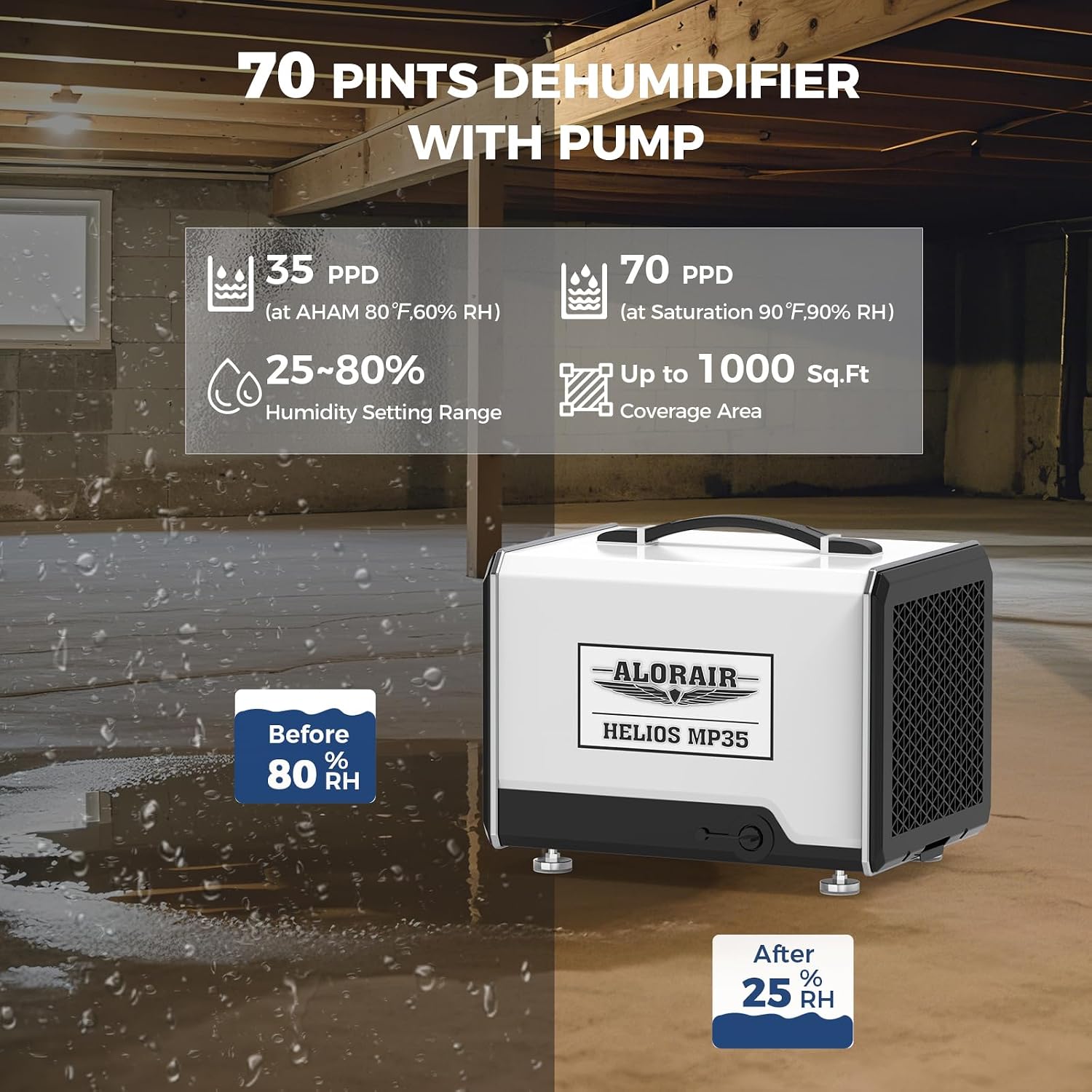 Detalle de ALORAIR Helios MP35 Dehumidifier with Pump, 70-Pint Capacity