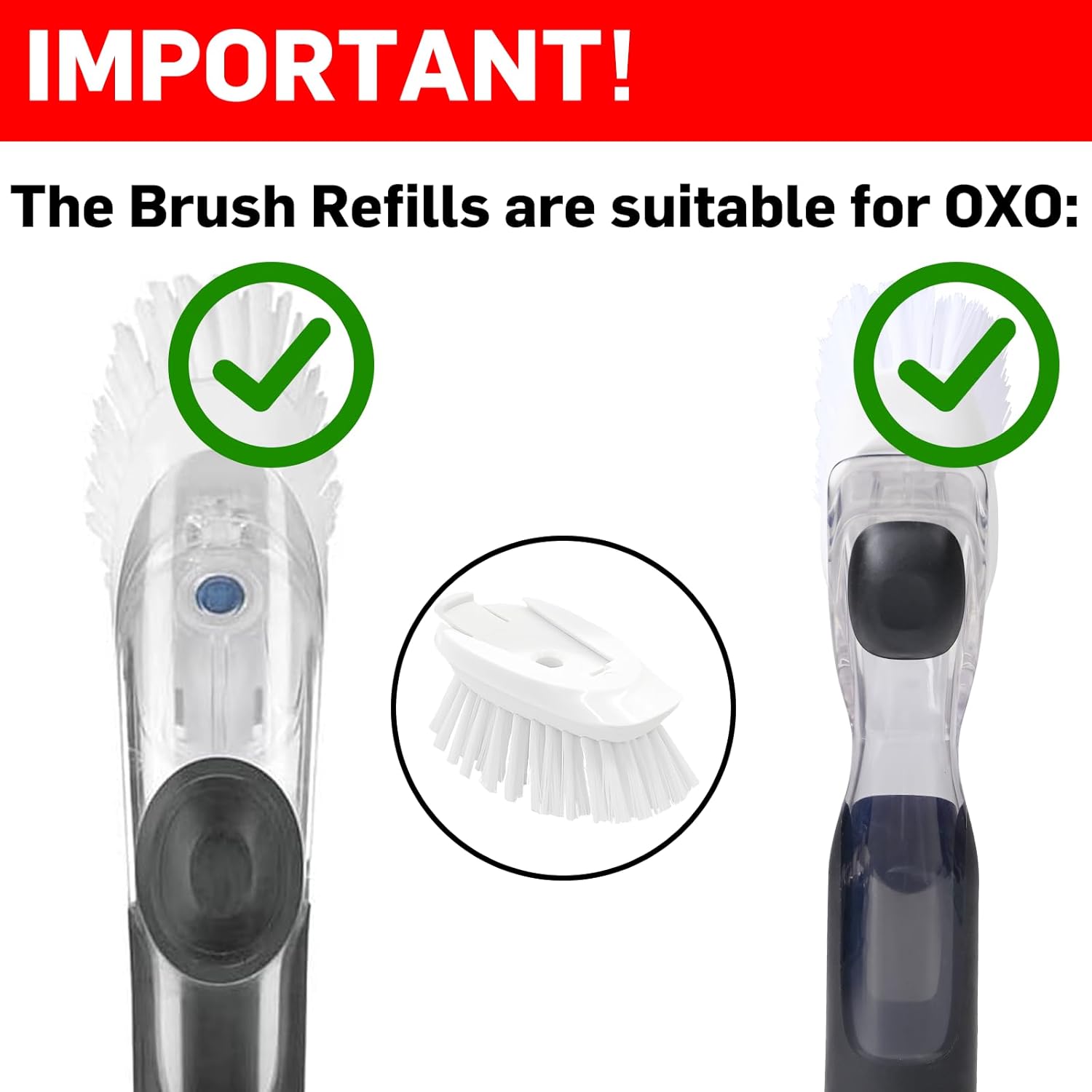 Detalle de Brush Refills for OXO Dish Brush - 4 Pack Dish Brush Cleaning Soap Dispensing Head Replacement for Scrubber (White)
