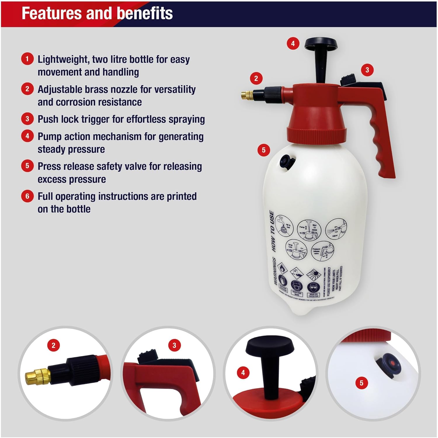 Detalle de Spear & Jackson 2LPAPS 2 Litre Pump Action Pressure Sprayer