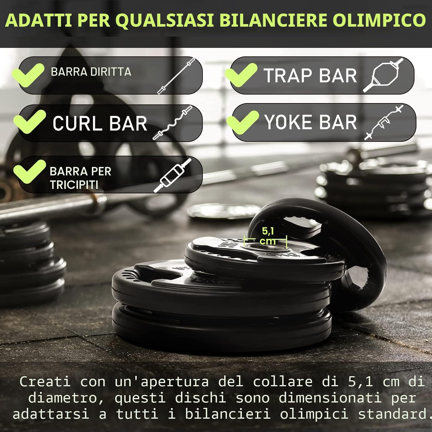 Detalle de PhysKcal Dischi Olimpici in Gomma Ø50 mm, 1,25–25 kg, Tri-Grip – Piastra per Bilanciere & Manubri