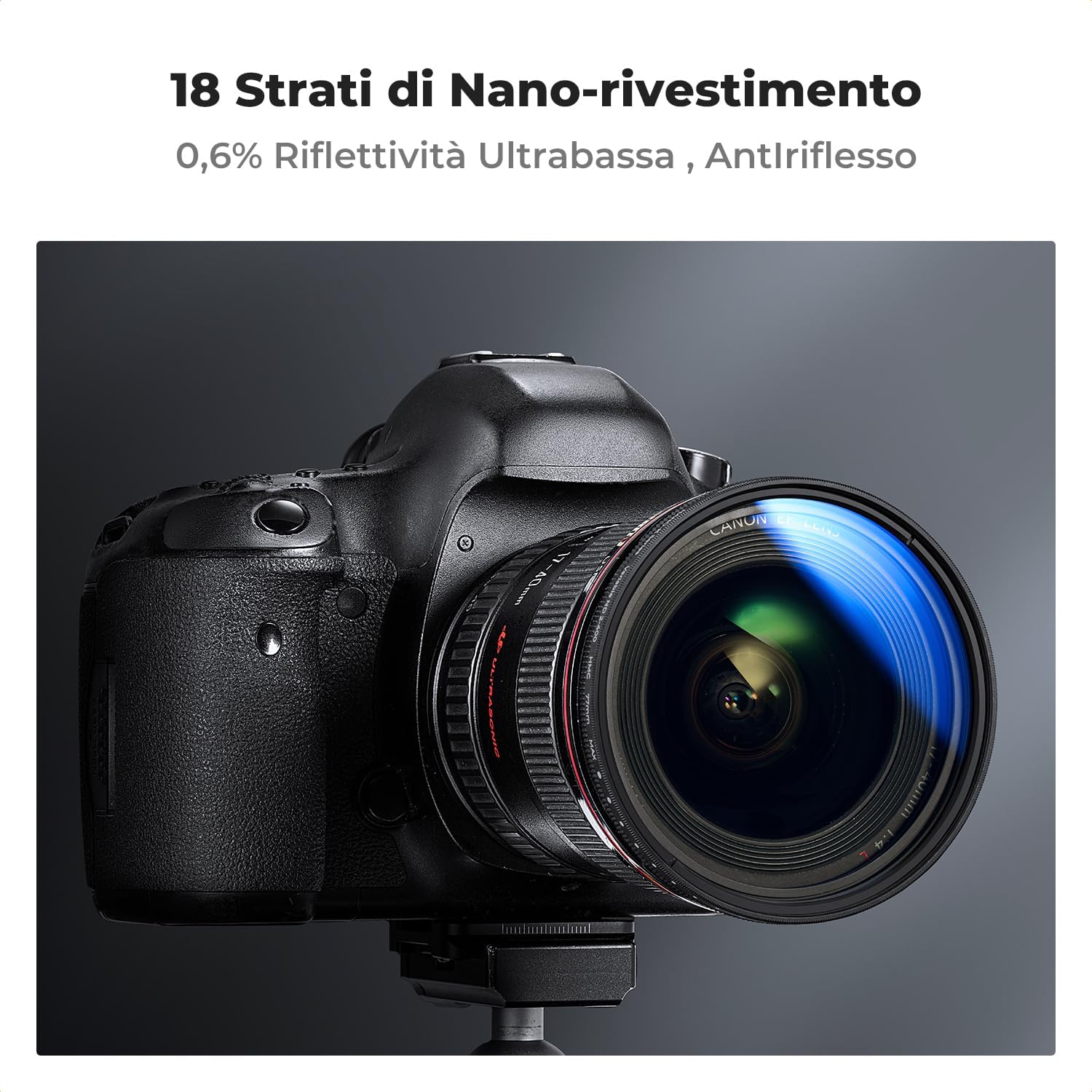 Detalle de K&F CONCEPT Nano-Klear 46MM Filtro ND Variabile True Color 1–9 Stop con rivestimento nano e kit pulizia