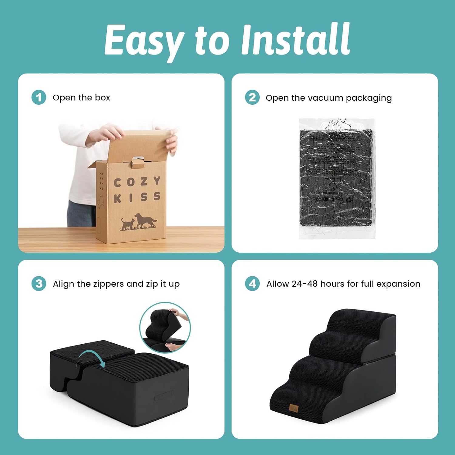 Thumbnail 3 de COZY KISS Dog Stairs for Small Dogs — 19.7" High, Detachable Ramp with High-Density Foam