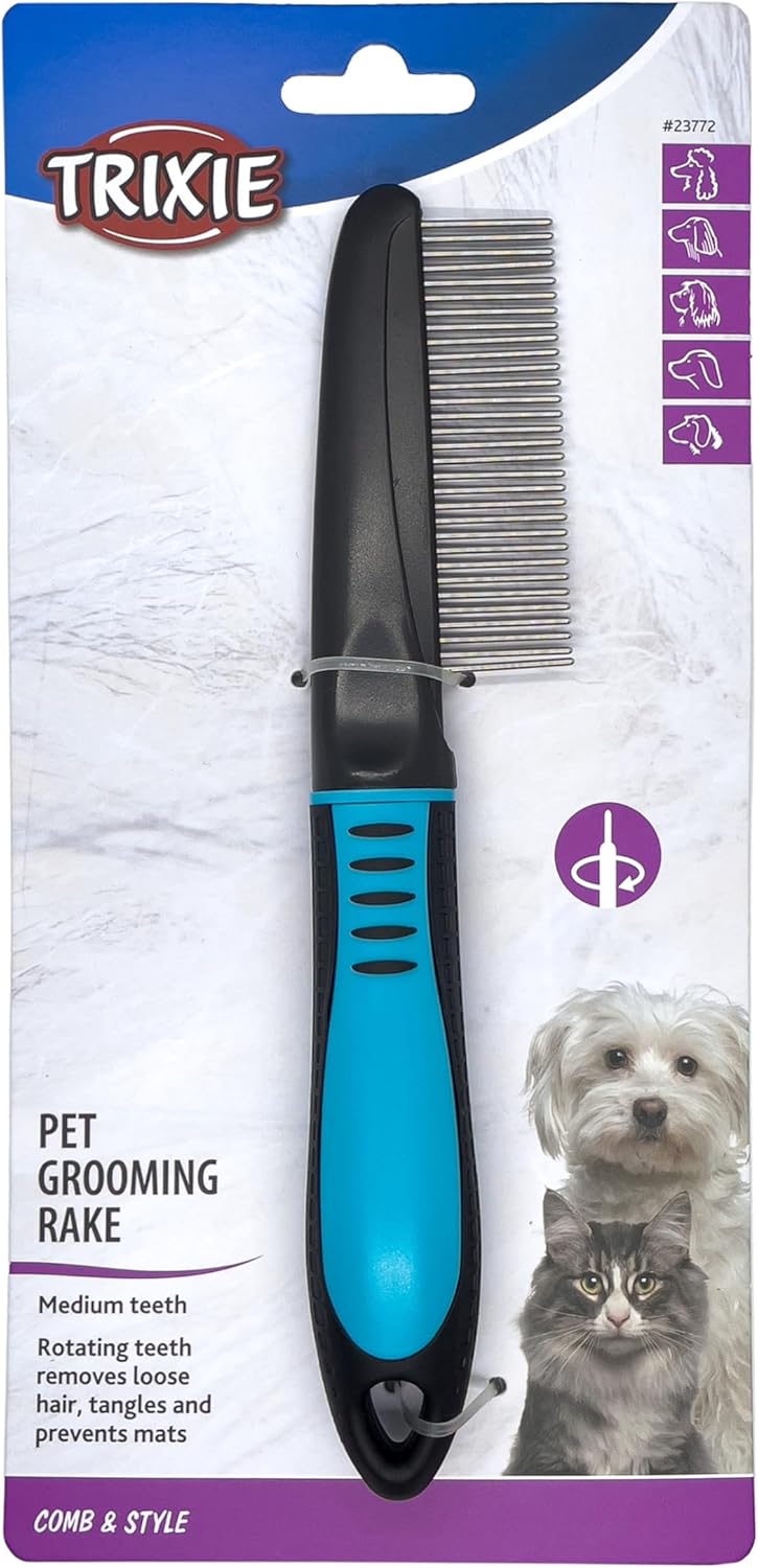 Thumbnail 5 de TRIXIE démêleur de pelage pour chien et sous-poil (dents en métal, poignée caoutchoutée) 22 cm noir/bleu