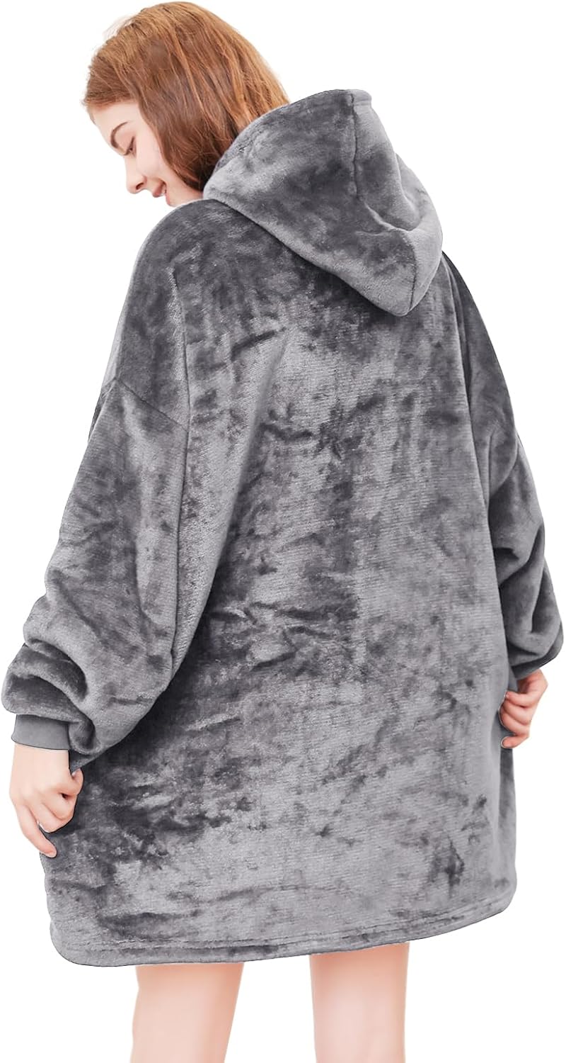 Detalle 2 de YUGYVOB Oversized Blanket Hoodie, Sherpa Fleece, Giant Pocket, Dark Grey