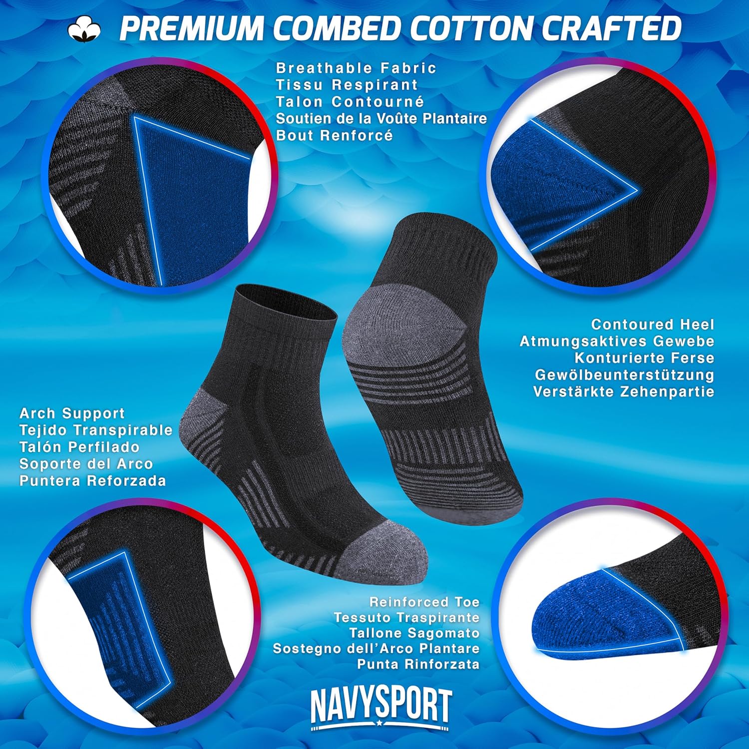 Thumbnail 2 de NAVYSPORT Chaussettes de sport en coton pour homme – lot de 6 paires