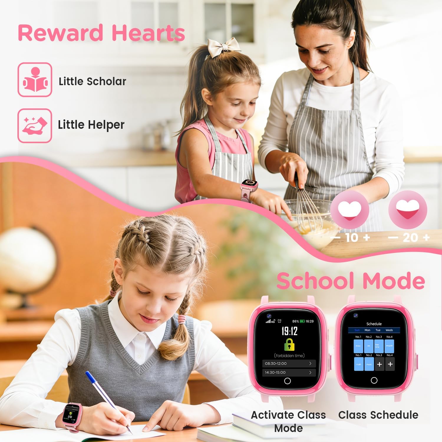 Thumbnail 5 de whraills 2026 Nuovo Smartwatch Bambini 4G con Videochiamata, GPS e Modalità Scuola – Rosa