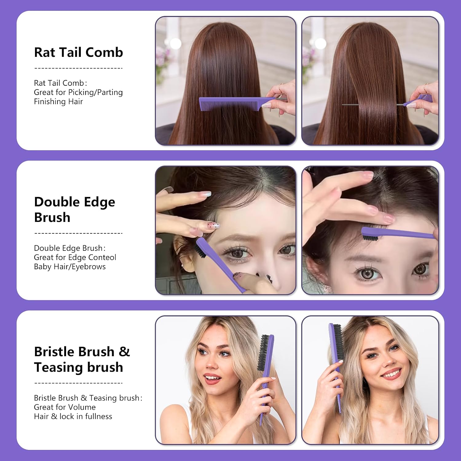 Thumbnail 3 de Purple Curly Hair Brush Set