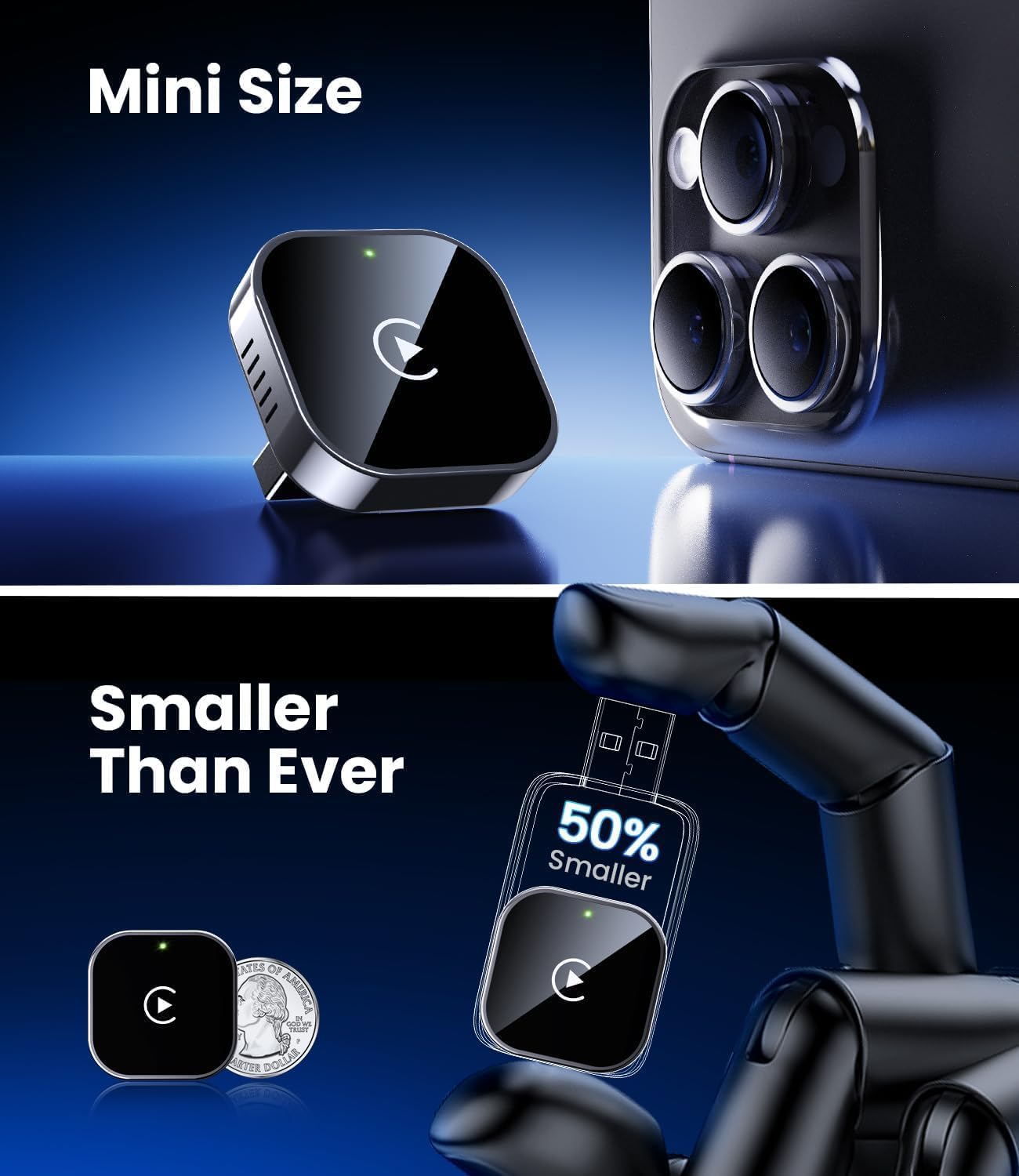 Detalle de MZU Adattatore Wireless CarPlay per iPhone (Upgrade plug & play con USB/Type-C)