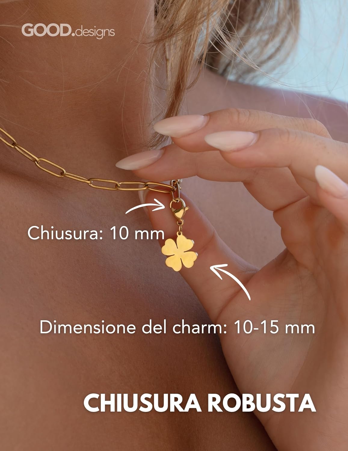 Detalle de GD GOOD.designs Charms pendente con chiusura a moschettone – Pendente per collana in acciaio inox 316L