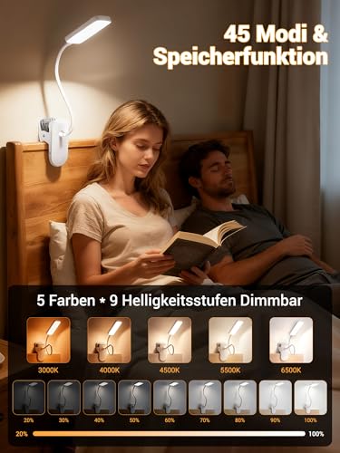 Thumbnail 1 de ReinHoo Lampe de Lecture à Pince, 9 Luminosités + 5 Températures de Couleur, Lampe de Bureau sans Fil