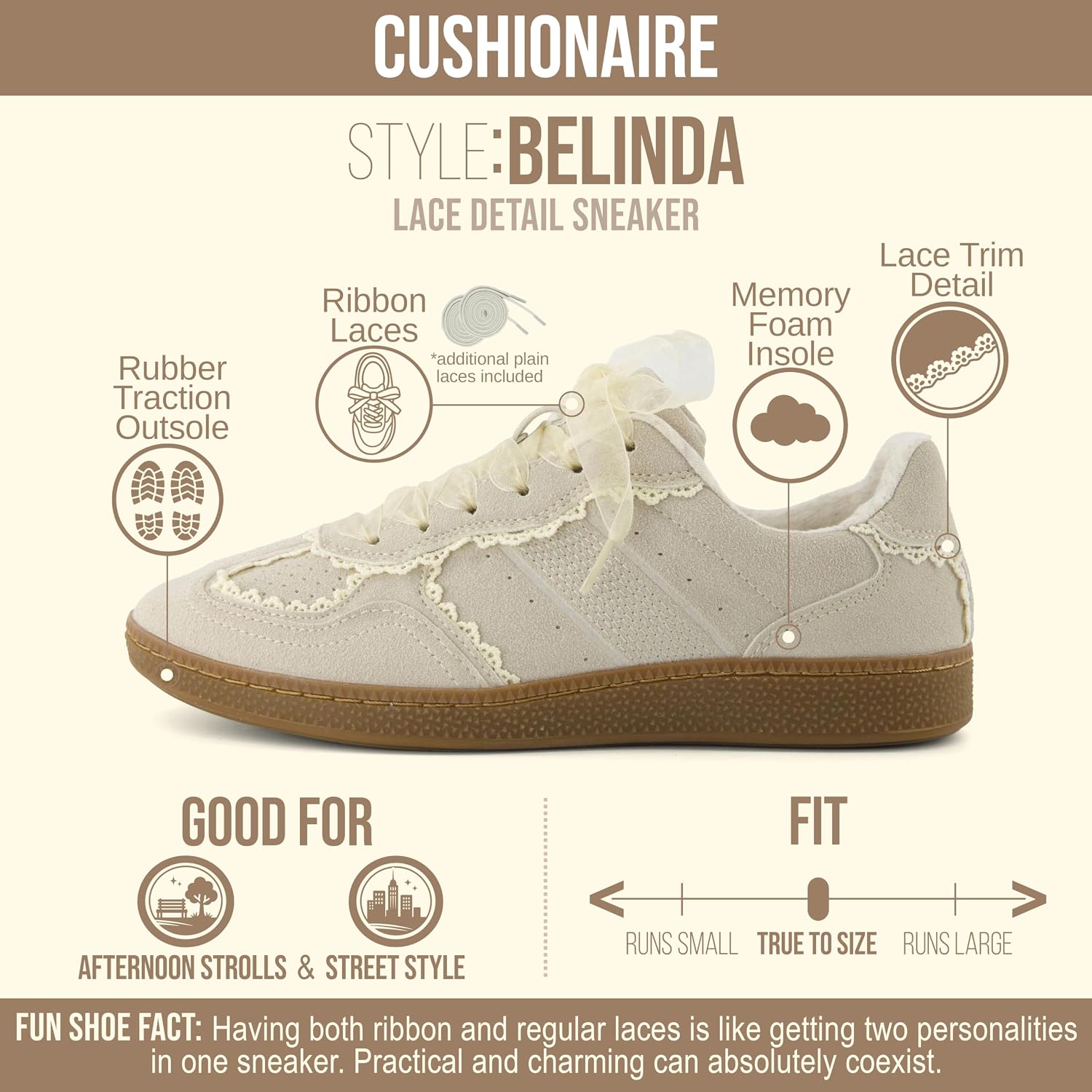 Detalle 2 de CUSHIONAIRE Belinda Women’s Lace Detail Casual Sneakers with Memory Foam