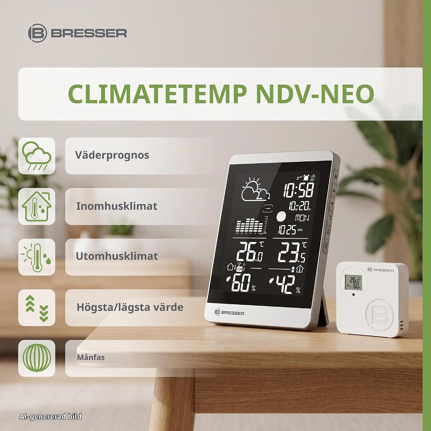 Detalle de BRESSER ClimateTemp NDV-NEO 7004360 väderstation med utomhussensor