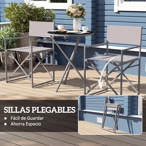 Thumbnail 3 de Outsunny Conjunto de Muebles de Jardín 3 Piezas con Sillas Plegables