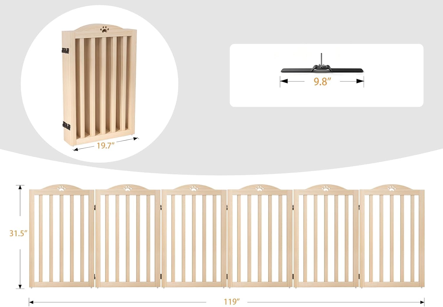 Detalle de YOCAN freestanding wood dog gate, 31.5-inch