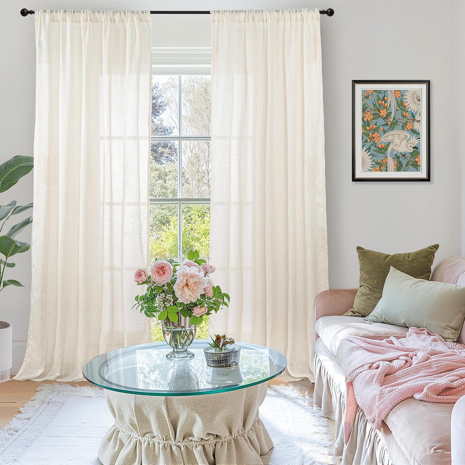 Detalle 2 de BGment ivory5284 Ivory Linen Curtains, 84-Inch Light-Filtering 2-Panel Set