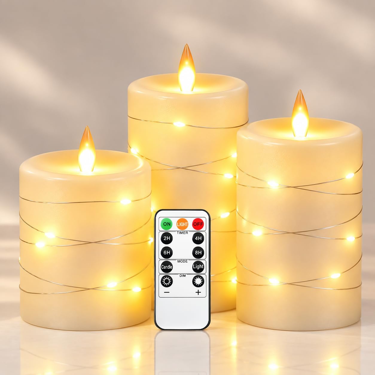 Detalle de Da by Z-3 Flameless LED Candles, Real Wax, Ivory with Copper Lights