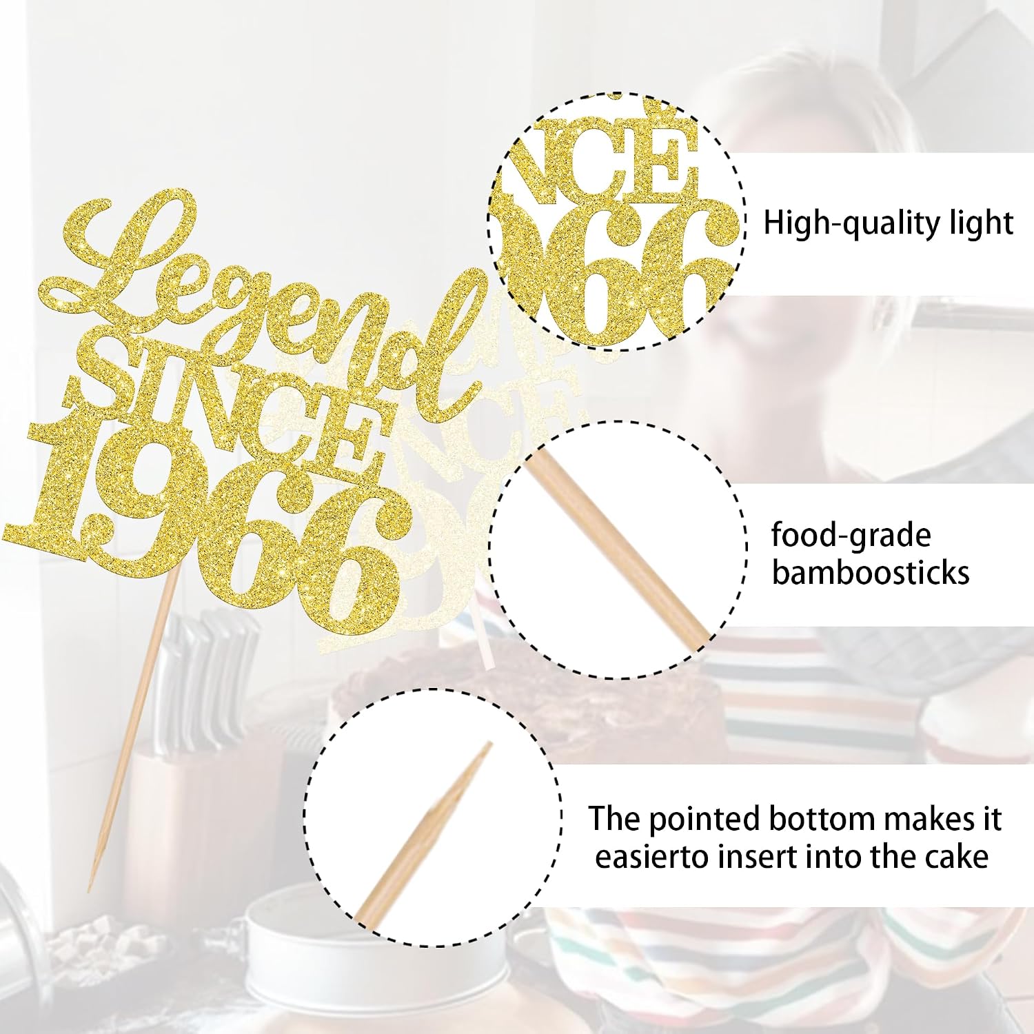 Thumbnail 2 de SYKYCTCY 60th Birthday Glitter Cake Topper – Legend Since 1966 Gold