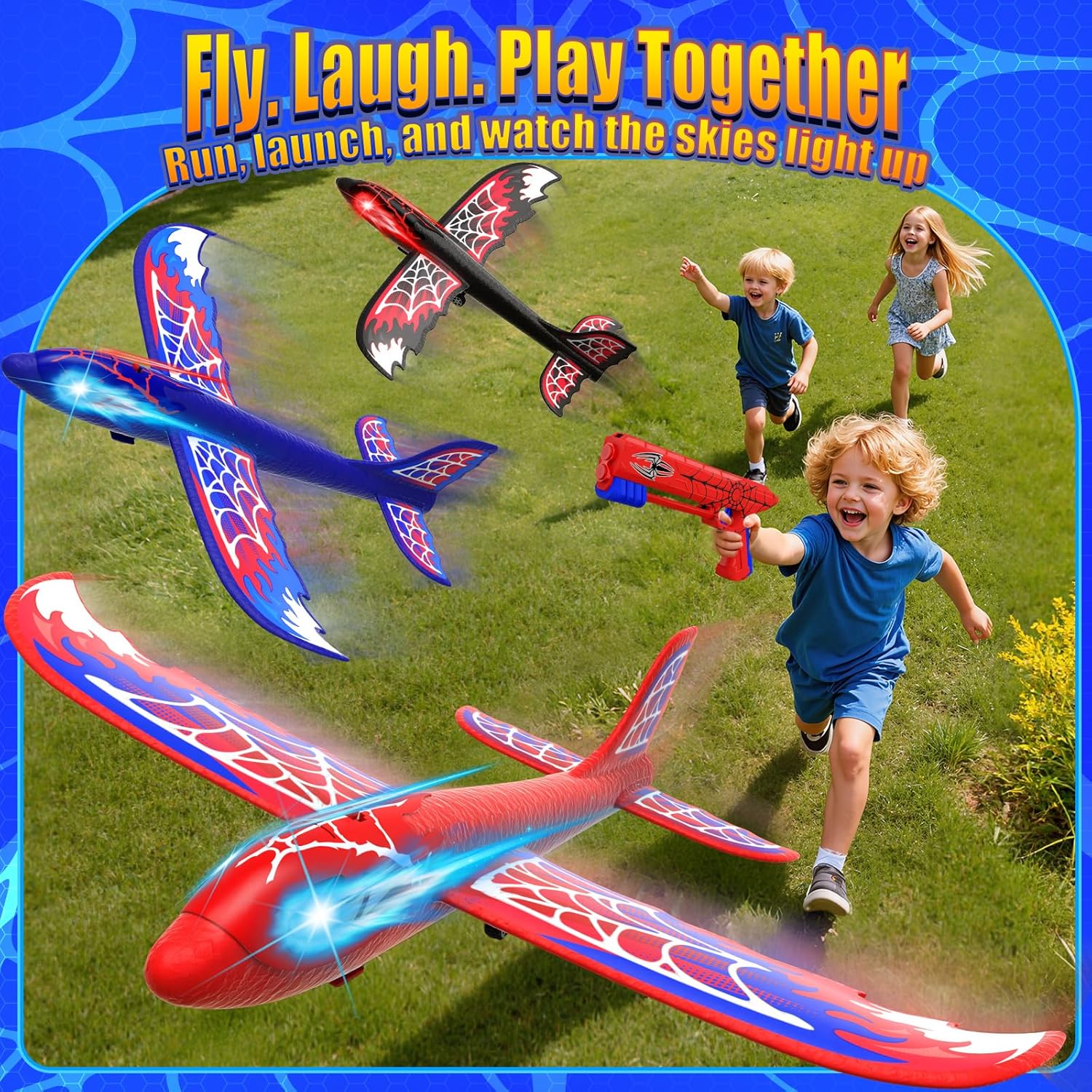 Thumbnail 4 de Cool Airplane Launcher Toy with Glowing Eyes & Web-Pattern Wings