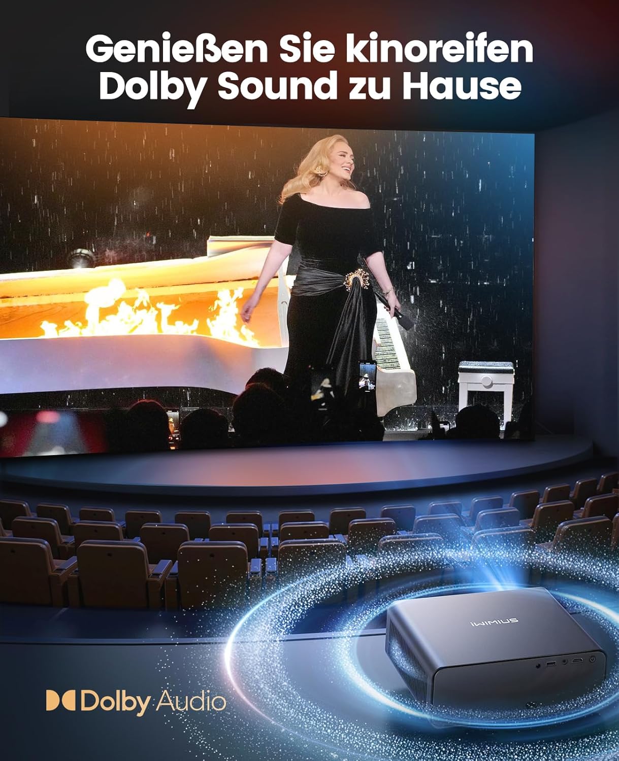 Detalle 2 de iWIMIUS Smart Beamer 4K mit Official Netflix, Dolby Audio, 1000 ANSI und Auto-Fokus (WiFi 6/Bluetooth) für Outdoor & Garten