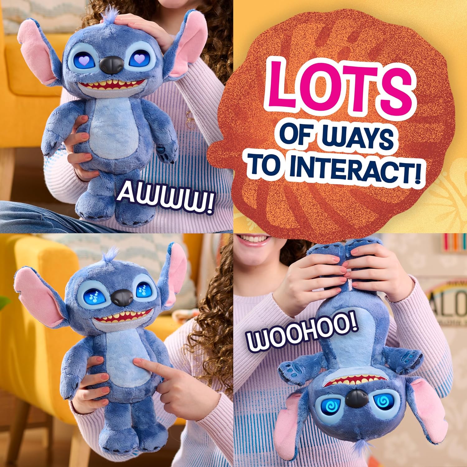 Detalle 2 de Just Play Disney Stitch Many Moods – interaktywny pluszak 14 cali, ekran LCD