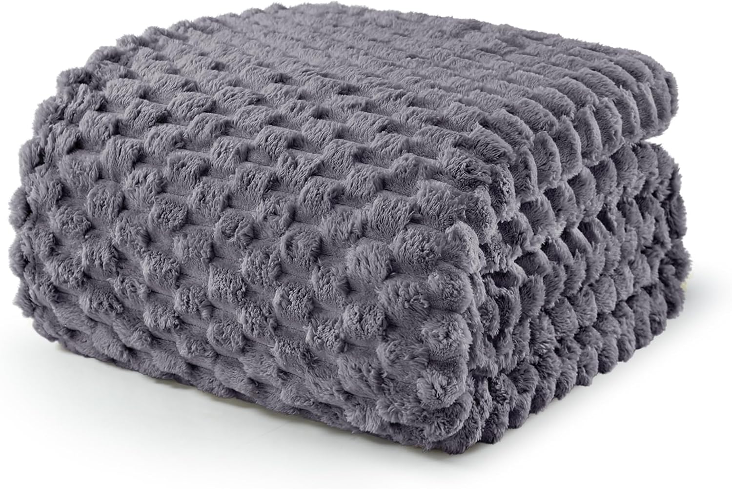 Detalle de Plaid/polaire flanelle gris foncé 230 x 270 cm – couverture douce et moelleuse pour canapé et lit léger