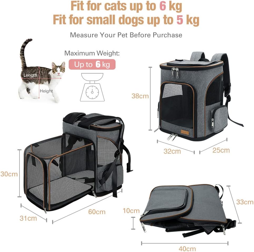 Detalle 2 de Lekesky Katzenrucksack M Grau 32×25×38 cm