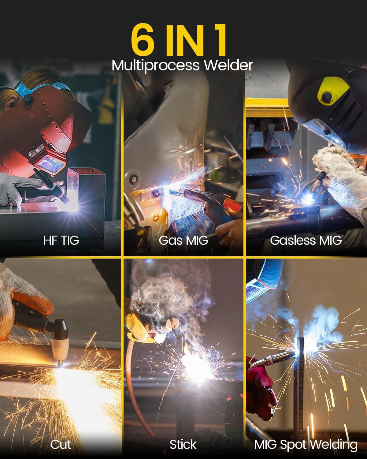Detalle 2 de H HZXVOGEN 200A 6-in-1 Multi-Process MIG Welder (Gas/Gasless) with HF TIG, Plasma Cutting & Stick
