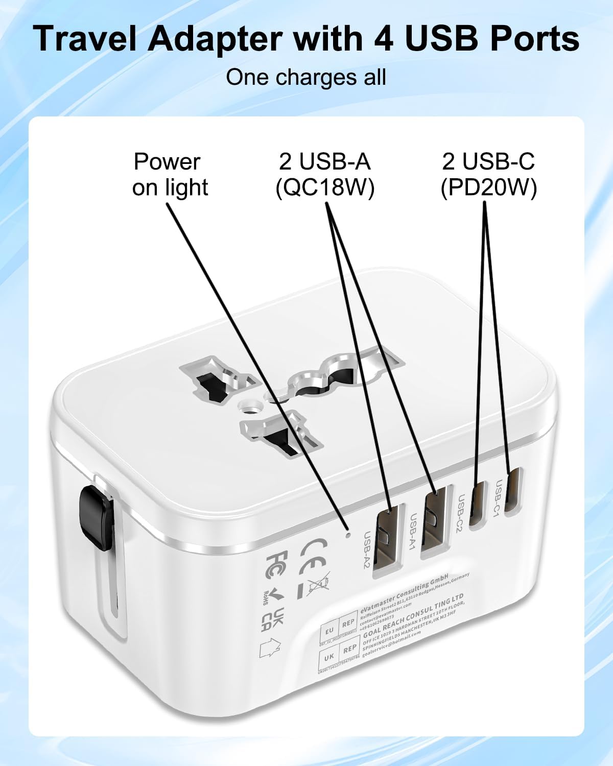 Thumbnail 4 de Universal Travel Adapter Worldwide with 2 USB-C and 2 USB-A Ports