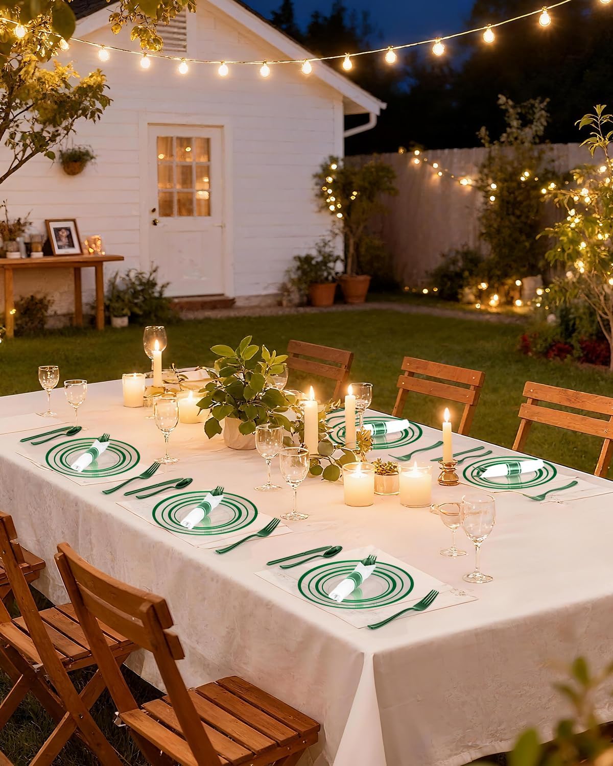 Detalle de Goodluck 350-Pcs Clear Green Disposable Dinnerware Set