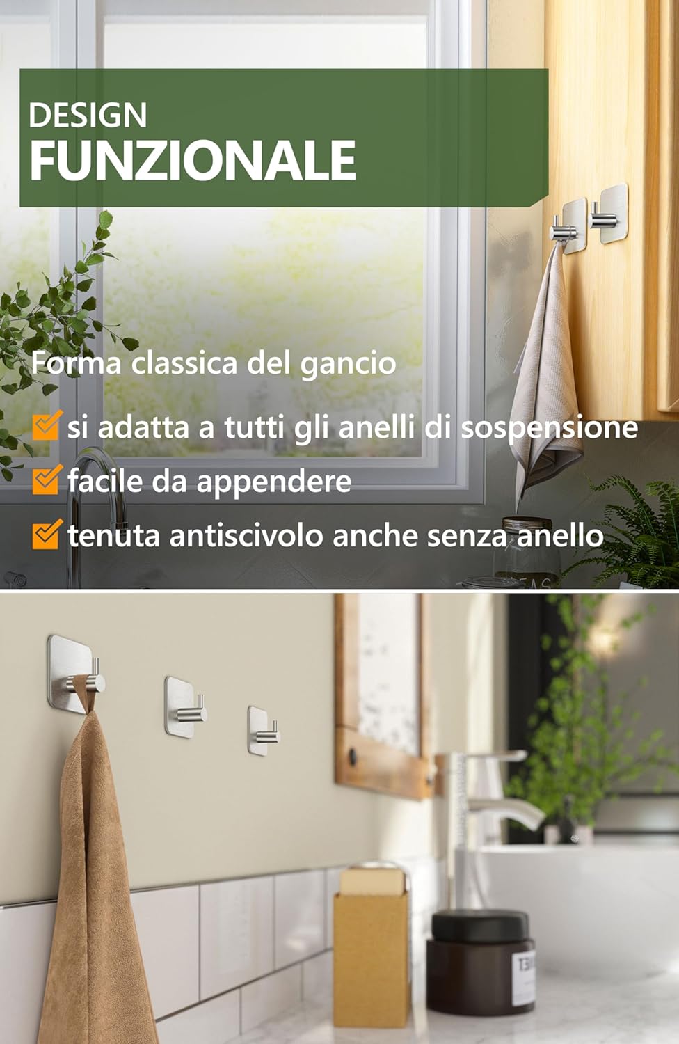 Thumbnail 3 de 4smile Ganci Adesivi per accappatoio e asciugamani, set da 6 in acciaio inox (argento)