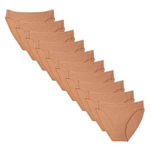 Detalle de Amazon Essentials Slip Bikini a Taglio Alto in Cotone Elasticizzato Donna – Confezione da 10, Bronzo Lavato, Taglia 48